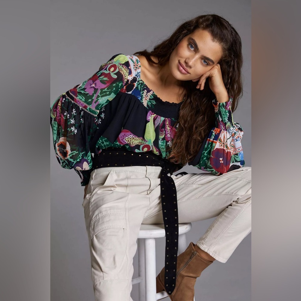 ANTHROPOLOGIE LIL SIRE Puff Sleeve Blouse Multicolor Floral size M